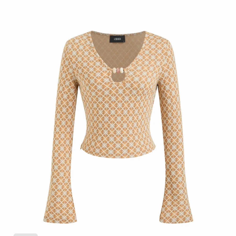 Cider Beige Diamond Pattern Crop Top